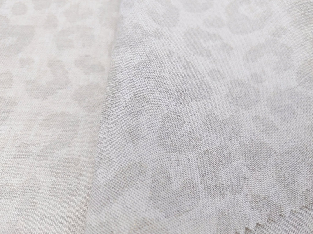 Luxe Safari Elegance: 100% Linen Fabric in Natural Hue with Gold Foil Leopard Print - The Linen Lab - Natural