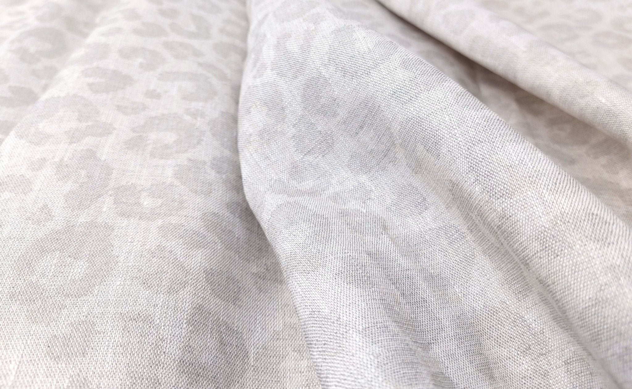 Luxe Safari Elegance: 100% Linen Fabric in Natural Hue with Gold Foil Leopard Print - The Linen Lab - Natural