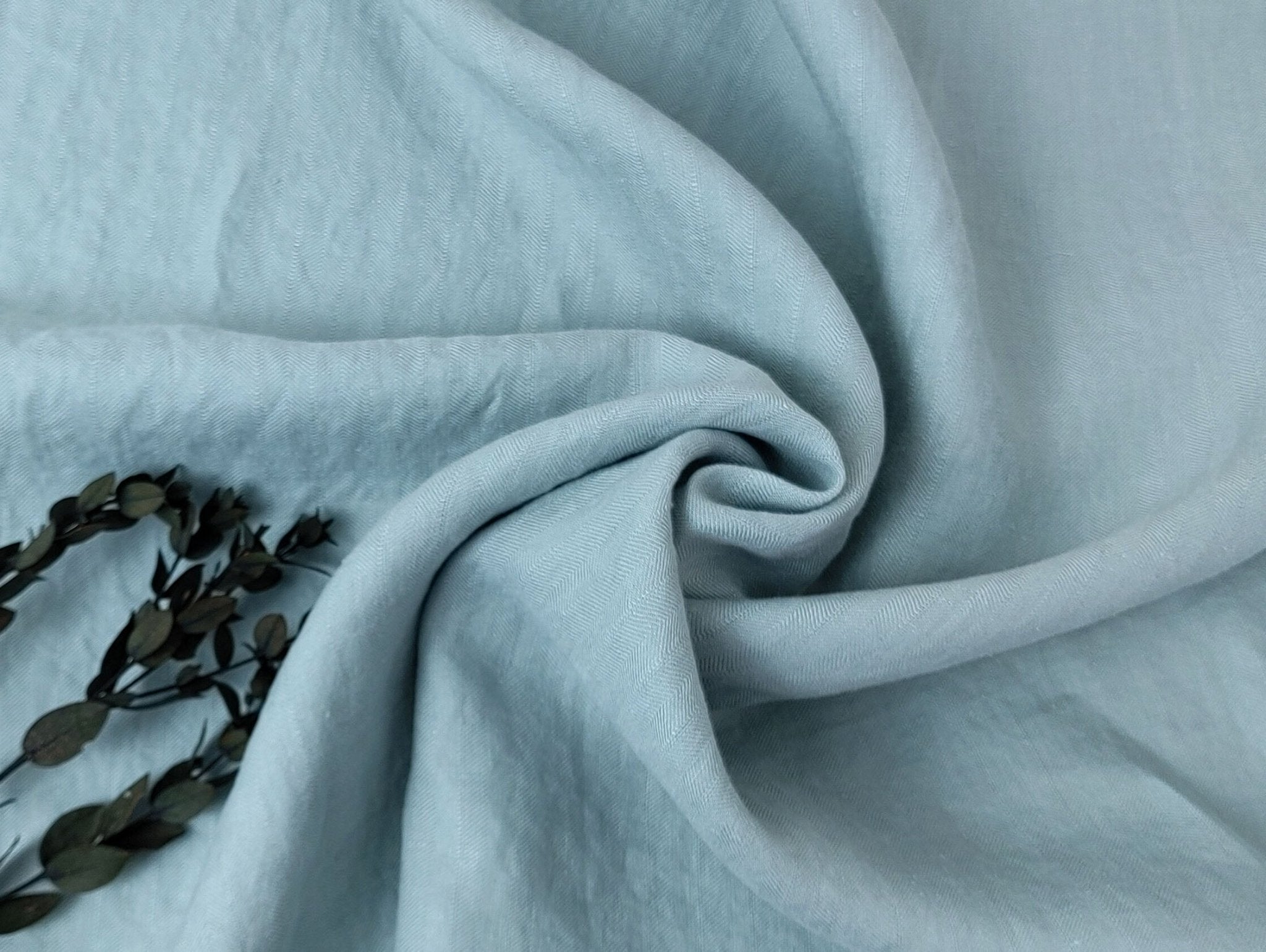 Mint Elegance: 100% Linen HBT Herringbone Twill Fabric with High Density Weave 7833 - The Linen Lab - Mint