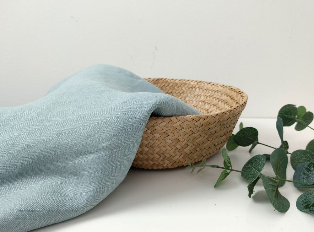 Mint Elegance: 100% Linen HBT Herringbone Twill Fabric with High Density Weave 7833 - The Linen Lab - Mint