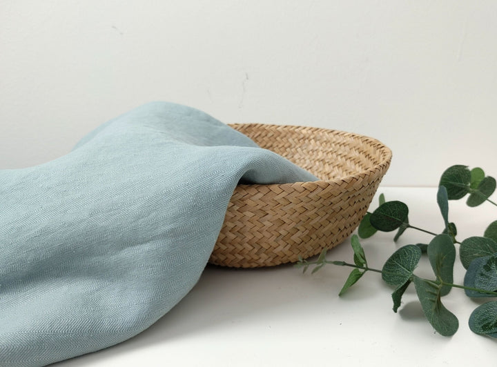 Mint Elegance: 100% Linen HBT Herringbone Twill Fabric with High Density Weave 7833 - The Linen Lab - Mint