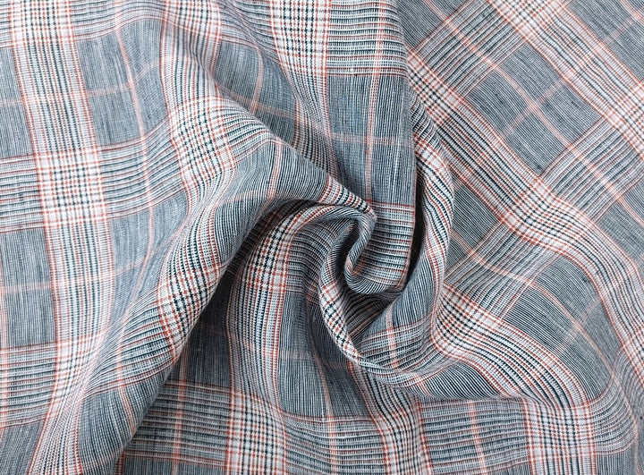 Modern Classic: 100% Linen Fabric Glen Plaid in Medium Weight Plain Weave 7550 7551 - The Linen Lab - Navy