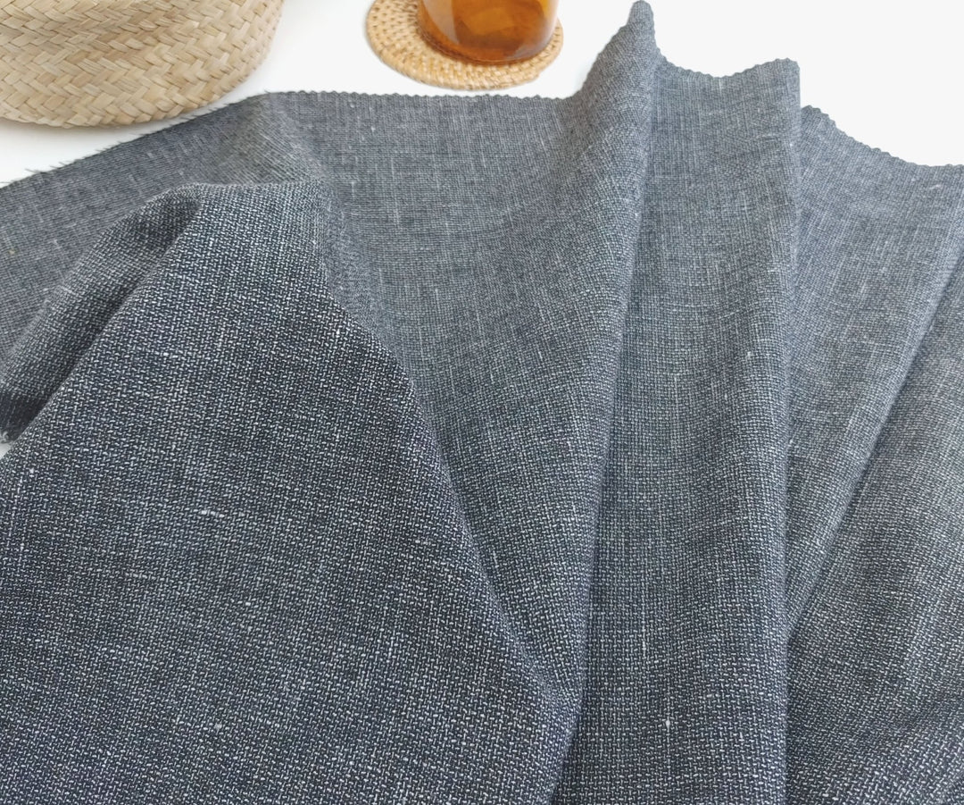 Monochrome Linen Stretch Dobby Fabric 6117 - The Linen Lab - Grey