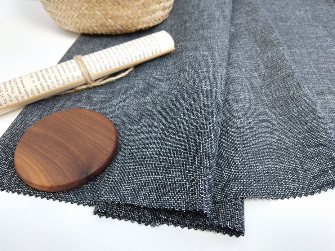 Monochrome Linen Stretch Dobby Fabric 6117 - The Linen Lab - Grey