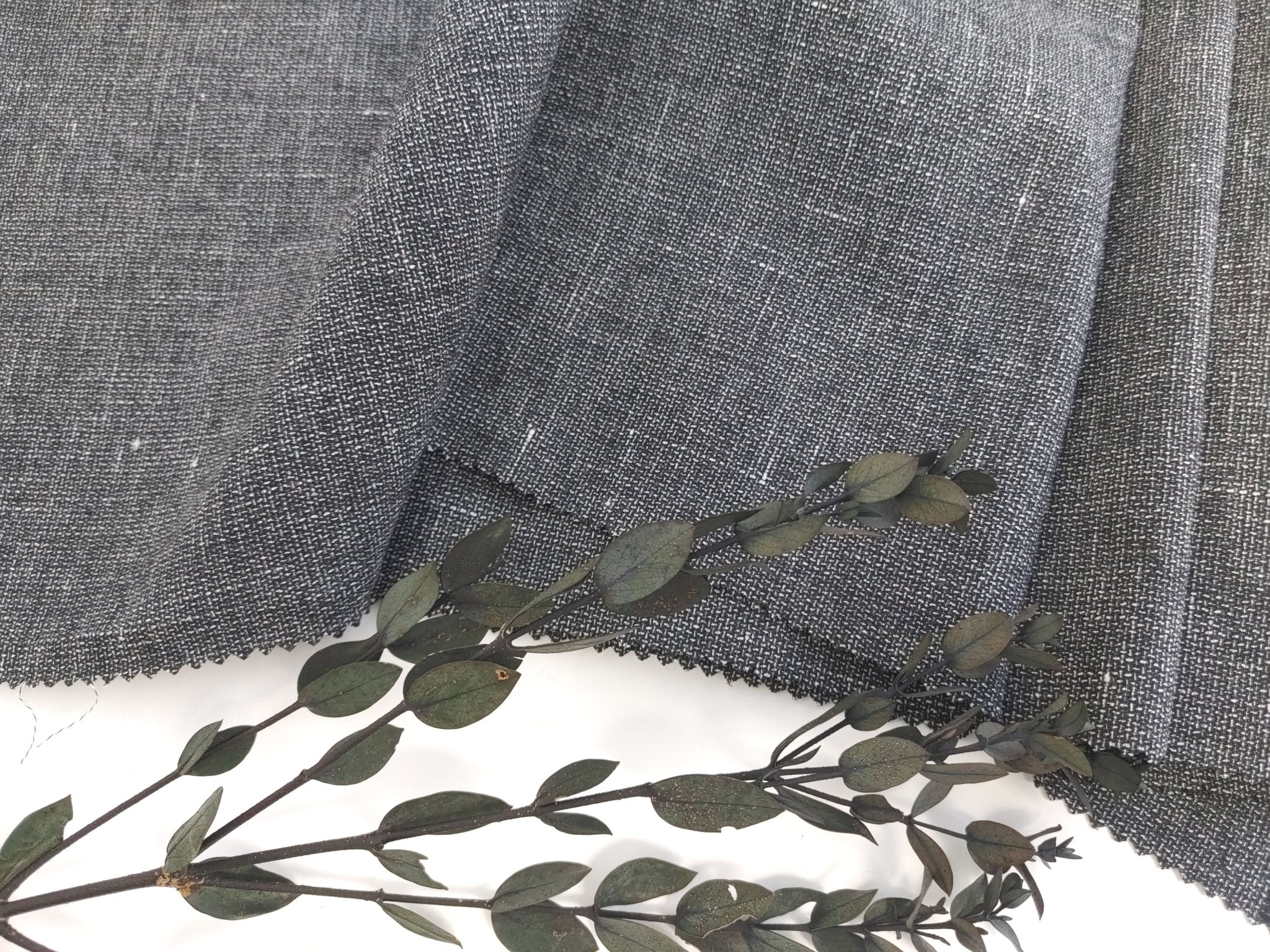 Monochrome Linen Stretch Dobby Fabric 6117 - The Linen Lab - Grey