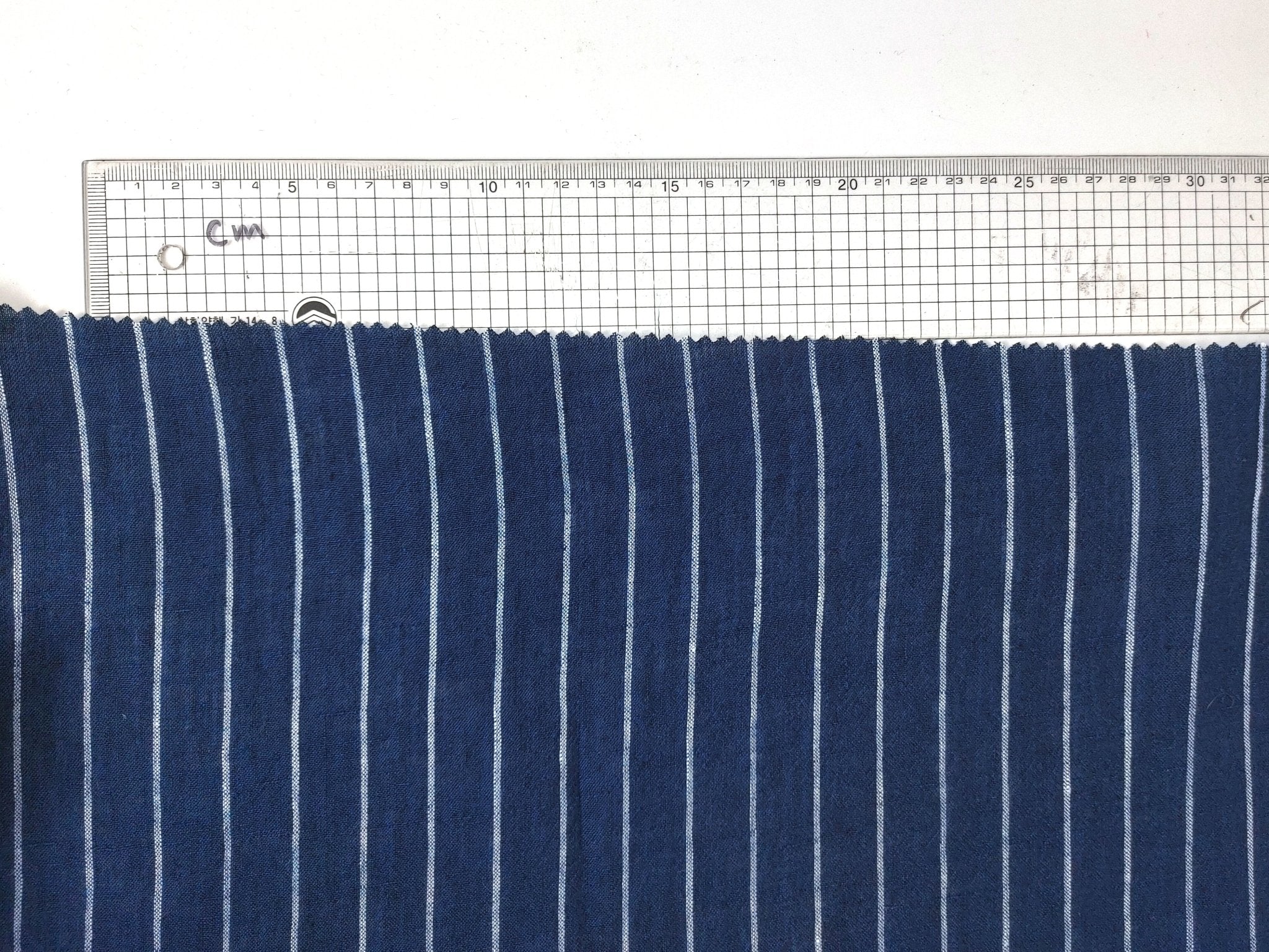 Navy Blue & White Striped Linen Fabric - 100% Natural, 21S Thread for Classic Style 7841 - The Linen Lab - Navy