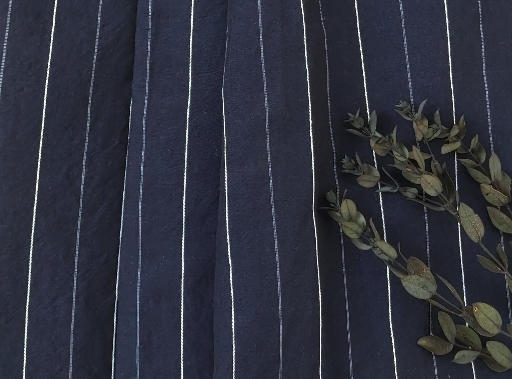 Navy Linen Tencel Dobby Stripe Fabric 6796 - The Linen Lab - Navy