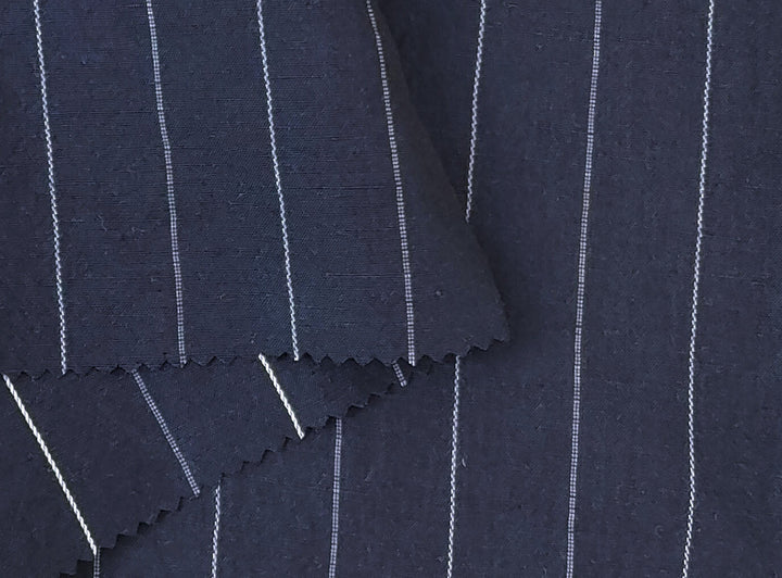 Navy Linen Tencel Dobby Stripe Fabric 6796 - The Linen Lab - Navy