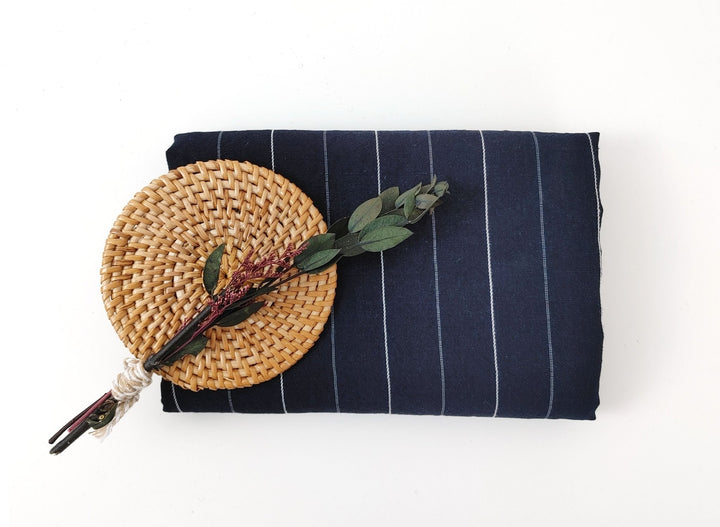 Navy Linen Tencel Dobby Stripe Fabric 6796 - The Linen Lab - Navy