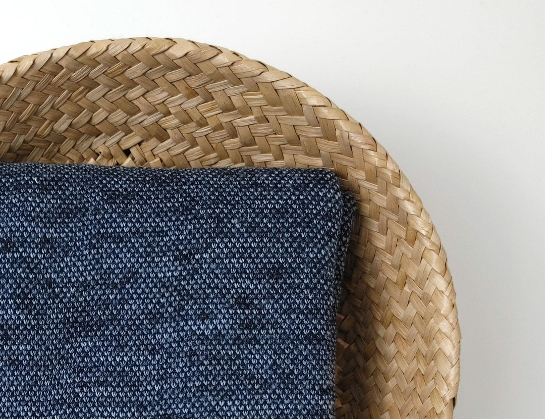 Navy Melange Knit Fabric in Linen Polyester Cotton Blend 4339 - The Linen Lab - Navy