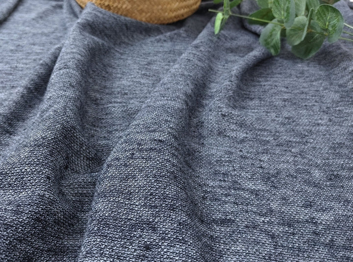 Navy Melange Knit Fabric in Linen Polyester Cotton Blend 4339 - The Linen Lab - Navy