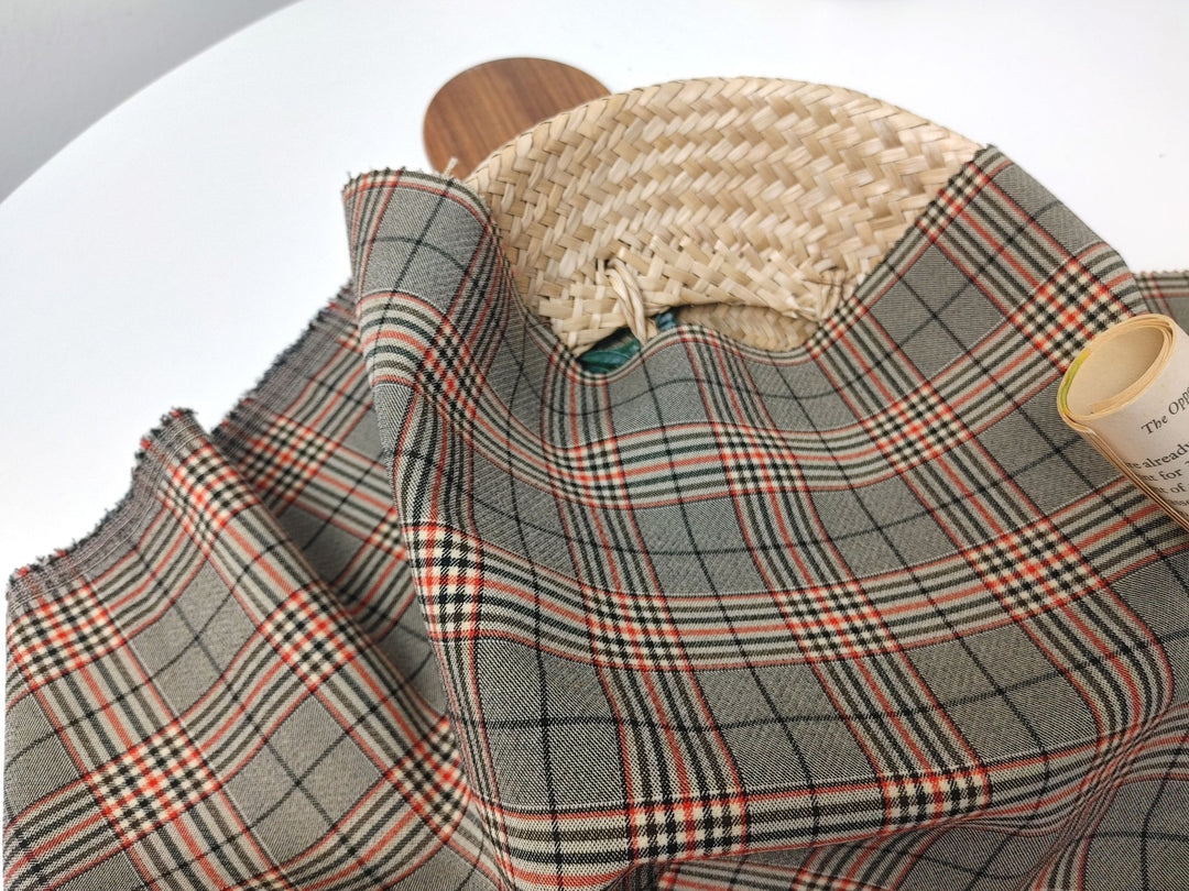 Nylon Rayon 4-Way Stretch Glen Plaid Fabric 1400 - The Linen Lab - Brown