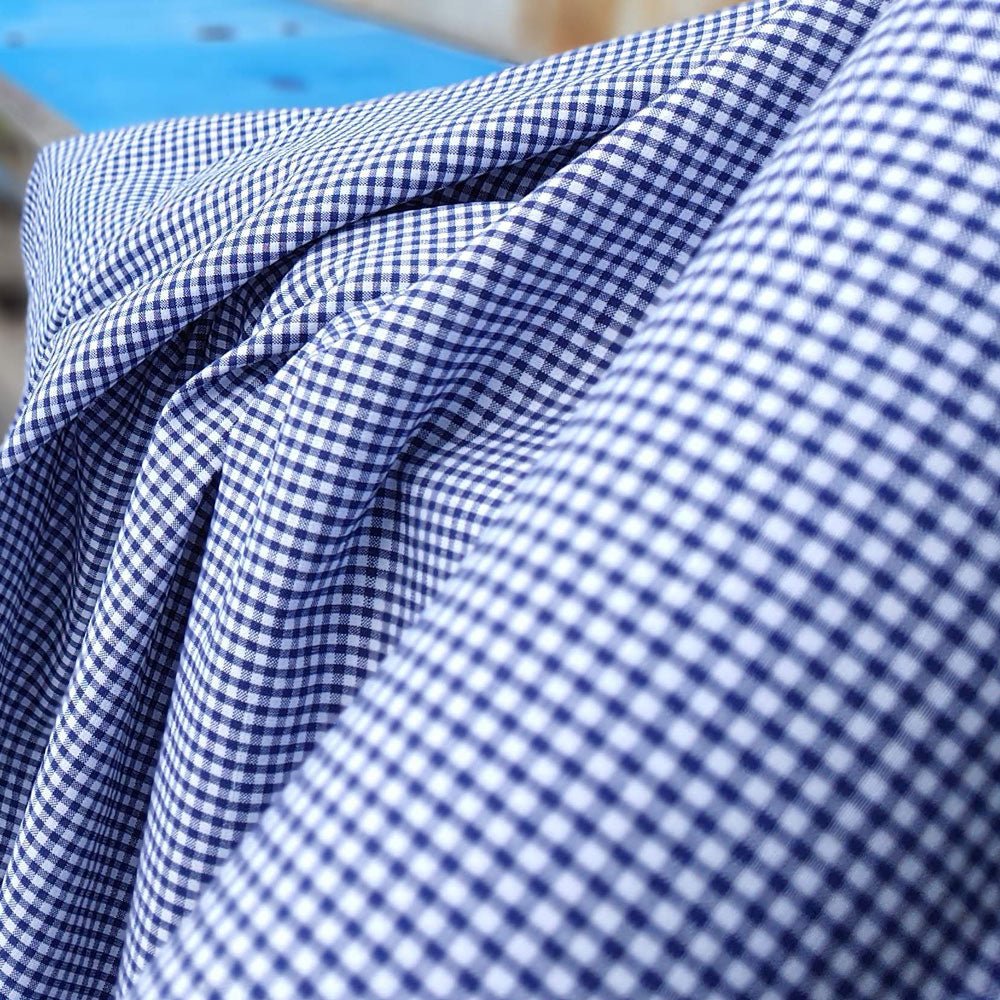 Ramie Cotton Fabric Mini Gingham Check (2906) - The Linen Lab - Blue