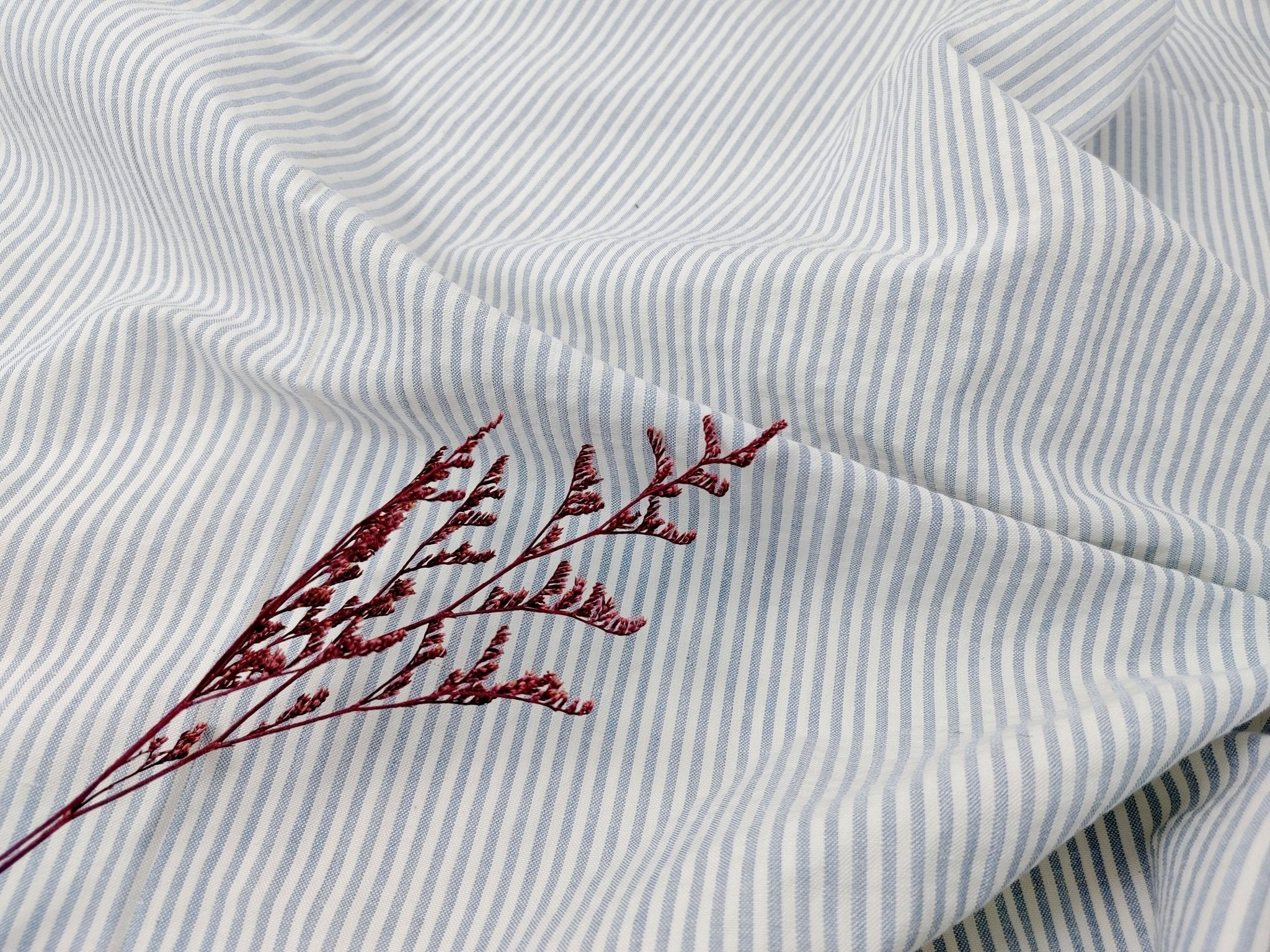Ramie Cotton Nylon Stripe Fabric with Subtle Seersucker Effect 2444 - The Linen Lab - Blue