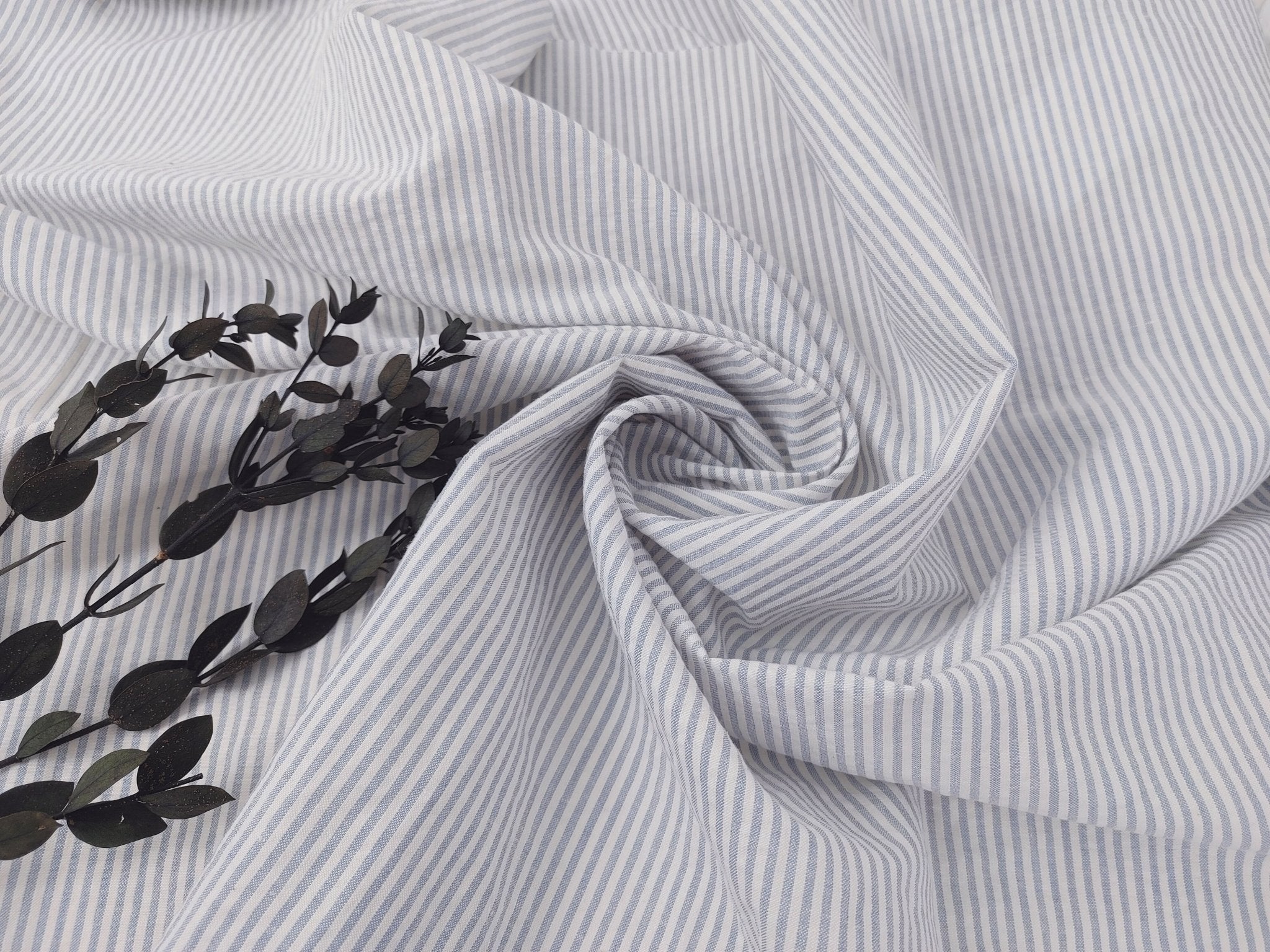 Ramie Cotton Nylon Stripe Fabric with Subtle Seersucker Effect 2444 - The Linen Lab - Blue