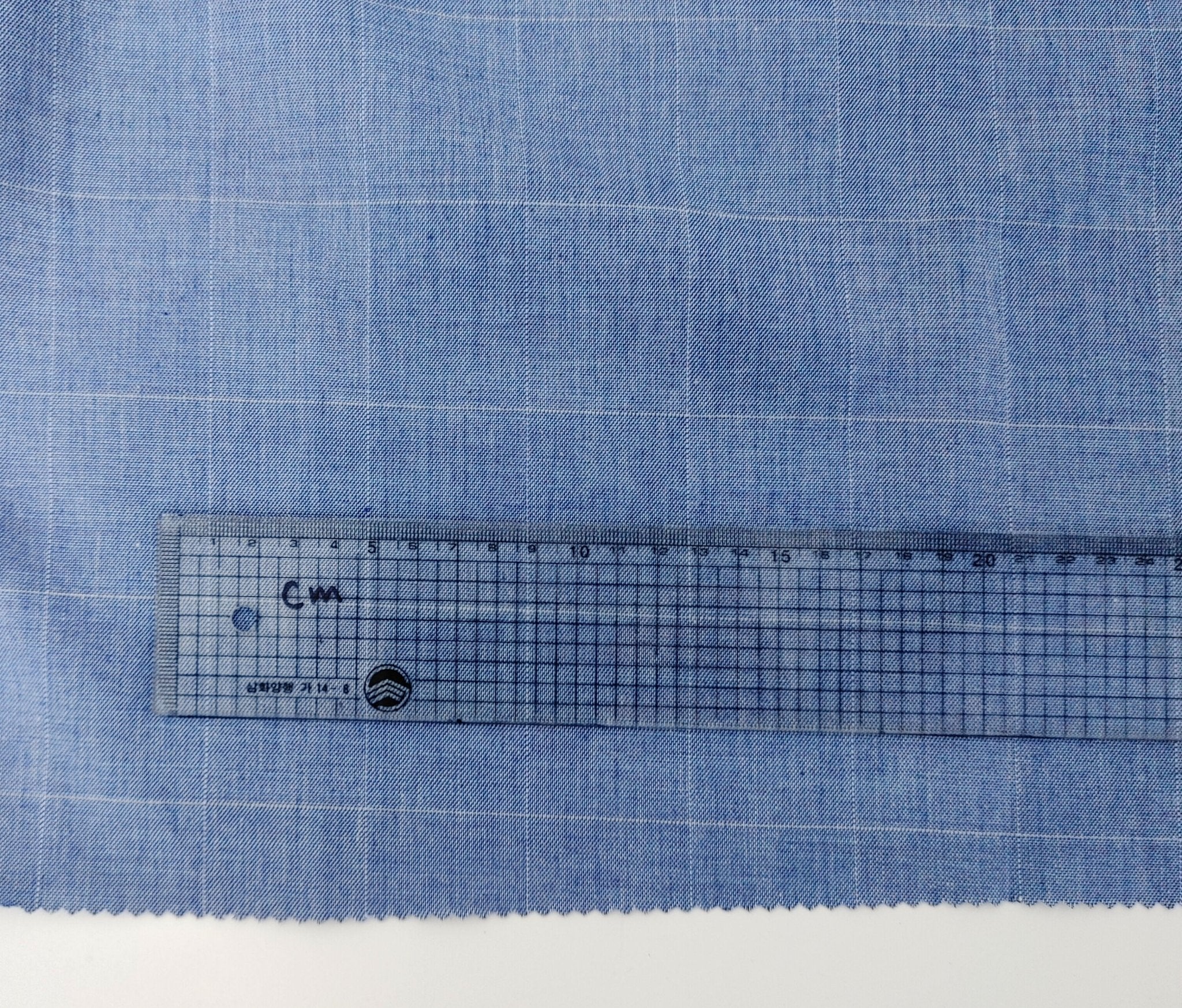 Ramie Cotton Stretch Fabric with Blue Windowpane 3346 - The Linen Lab - Blue