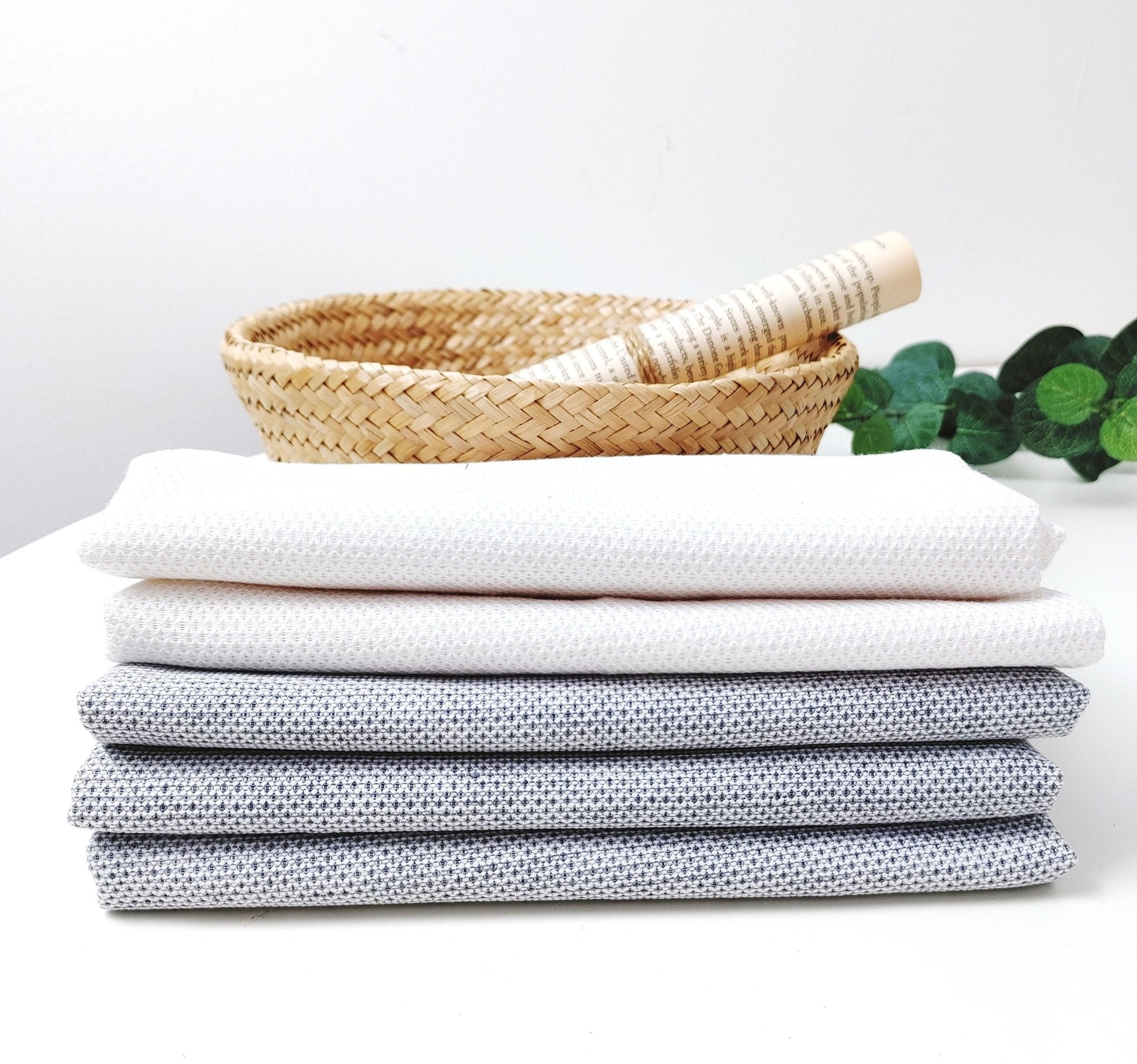 Rhombus Linen Cotton Fabric V-Shape Heald Medium Weight 4675 4351 - The Linen Lab - White