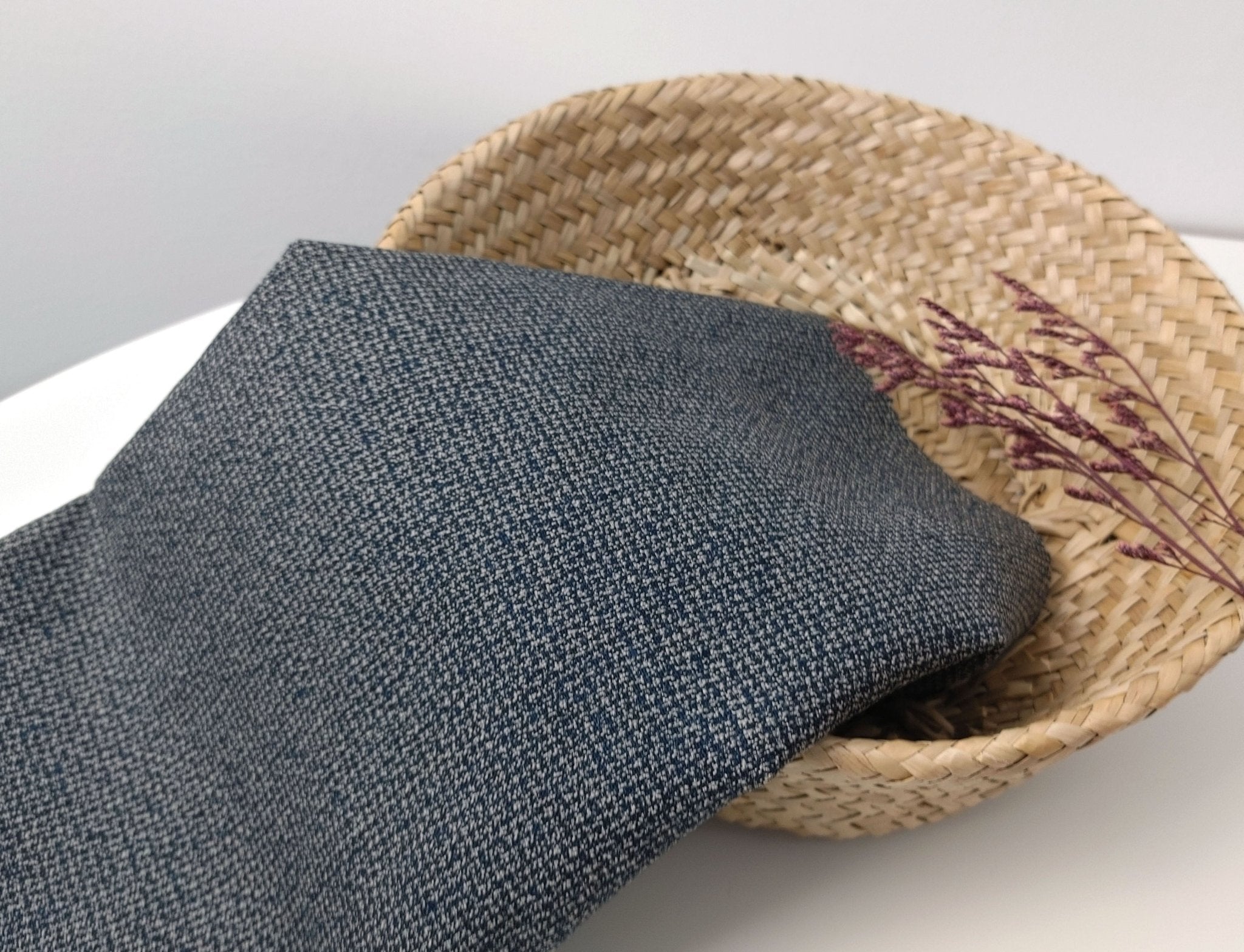 Serenity Linen Blend: Subtle Starcheck Fabric 2561 - The Linen Lab - Navy