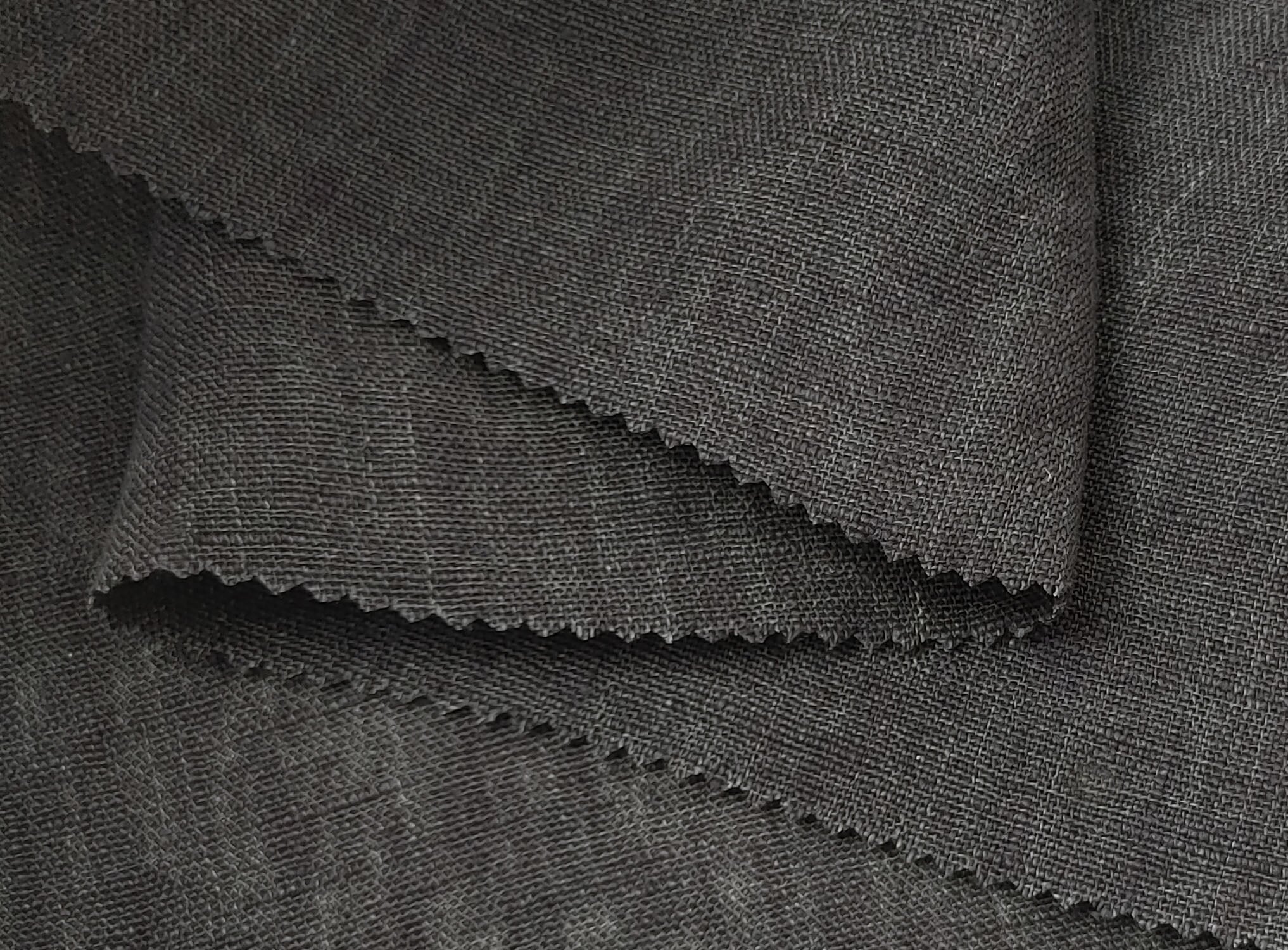 Shadow Essence: 100% Linen Dark Grey Delave Fabric 7834 - The Linen Lab - Gray(Dark)