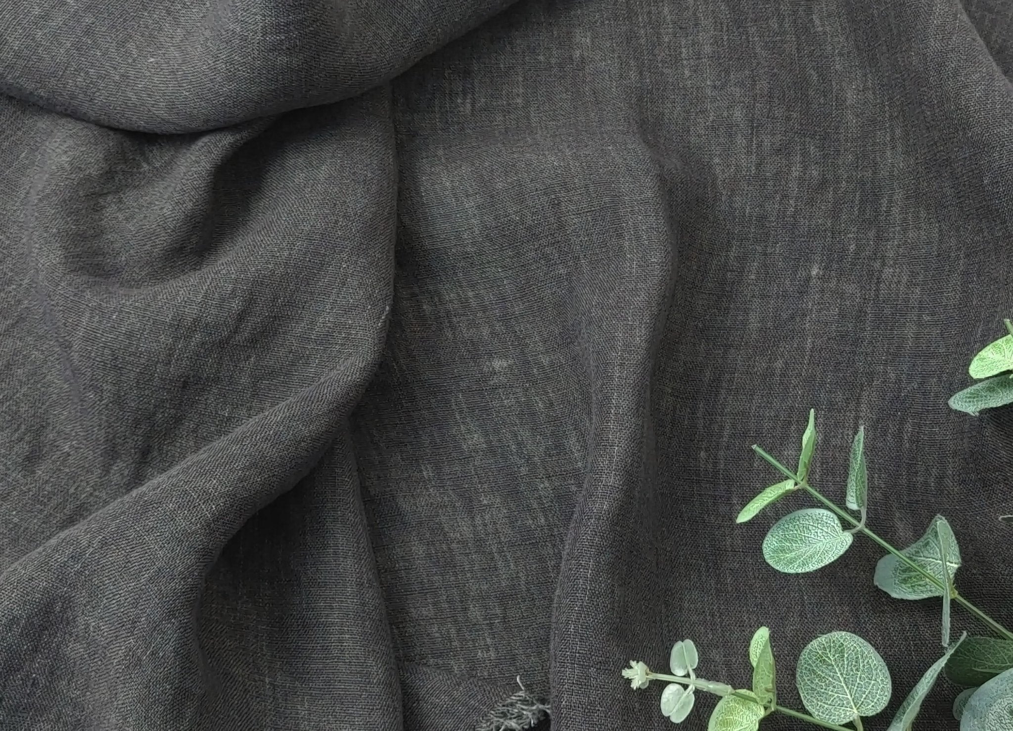 Shadow Essence: 100% Linen Dark Grey Delave Fabric 7834 - The Linen Lab - Gray(Dark)