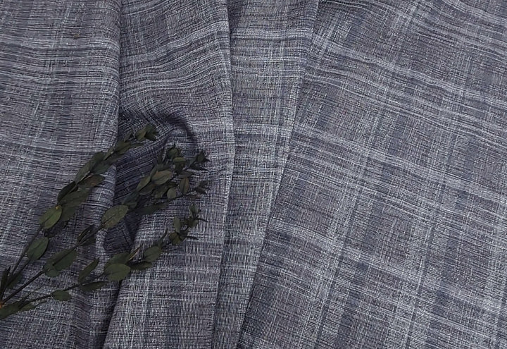 Silver Threads Plaid: Linen Blend Fabric with Metallic Effect 2725 - The Linen Lab - Grey