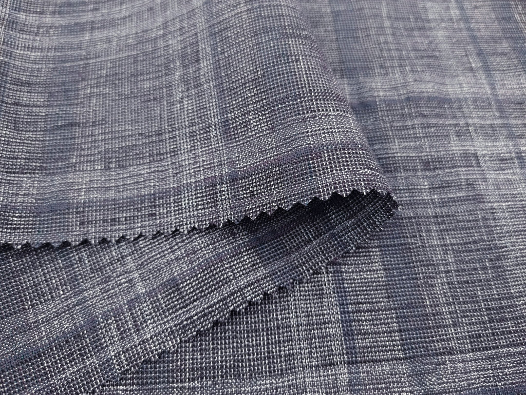 Silver Threads Plaid: Linen Blend Fabric with Metallic Effect 2725 - The Linen Lab - Grey