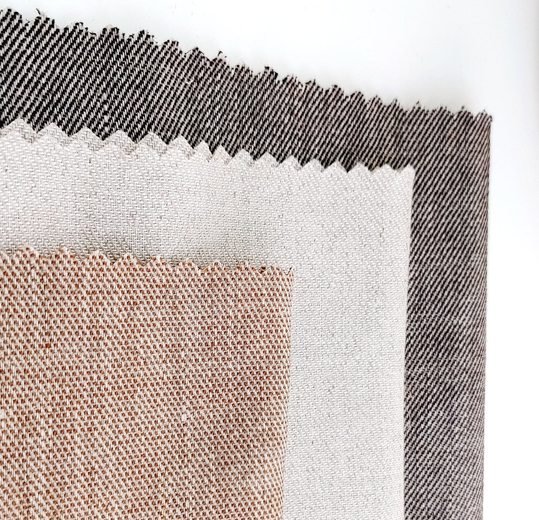Simple Duo: Two-Tone Chambray Linen Twill Stretch Fabric 3201 4949 6504 - The Linen Lab - Brown