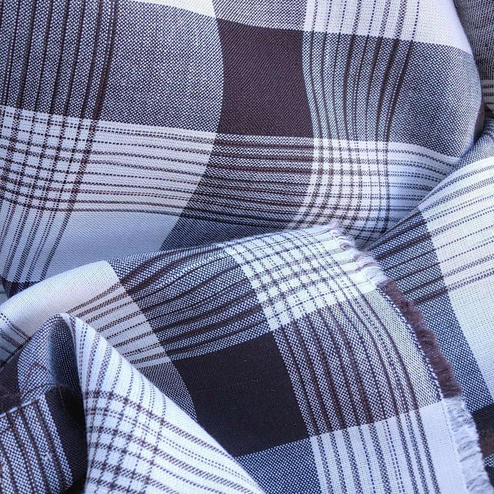 Space Dyed Ramie Cotton Brown Plaid Fabric (1627) - The Linen Lab - Brown
