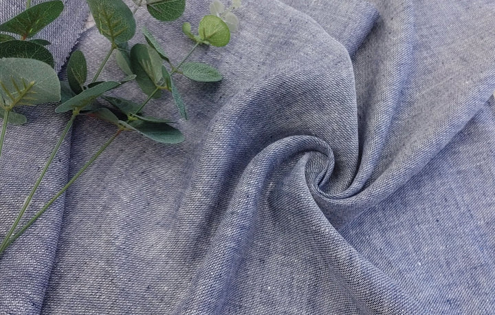 Two-Tone Blue Dobby Weave in 100% Linen Fabric 4688 - The Linen Lab - Blue