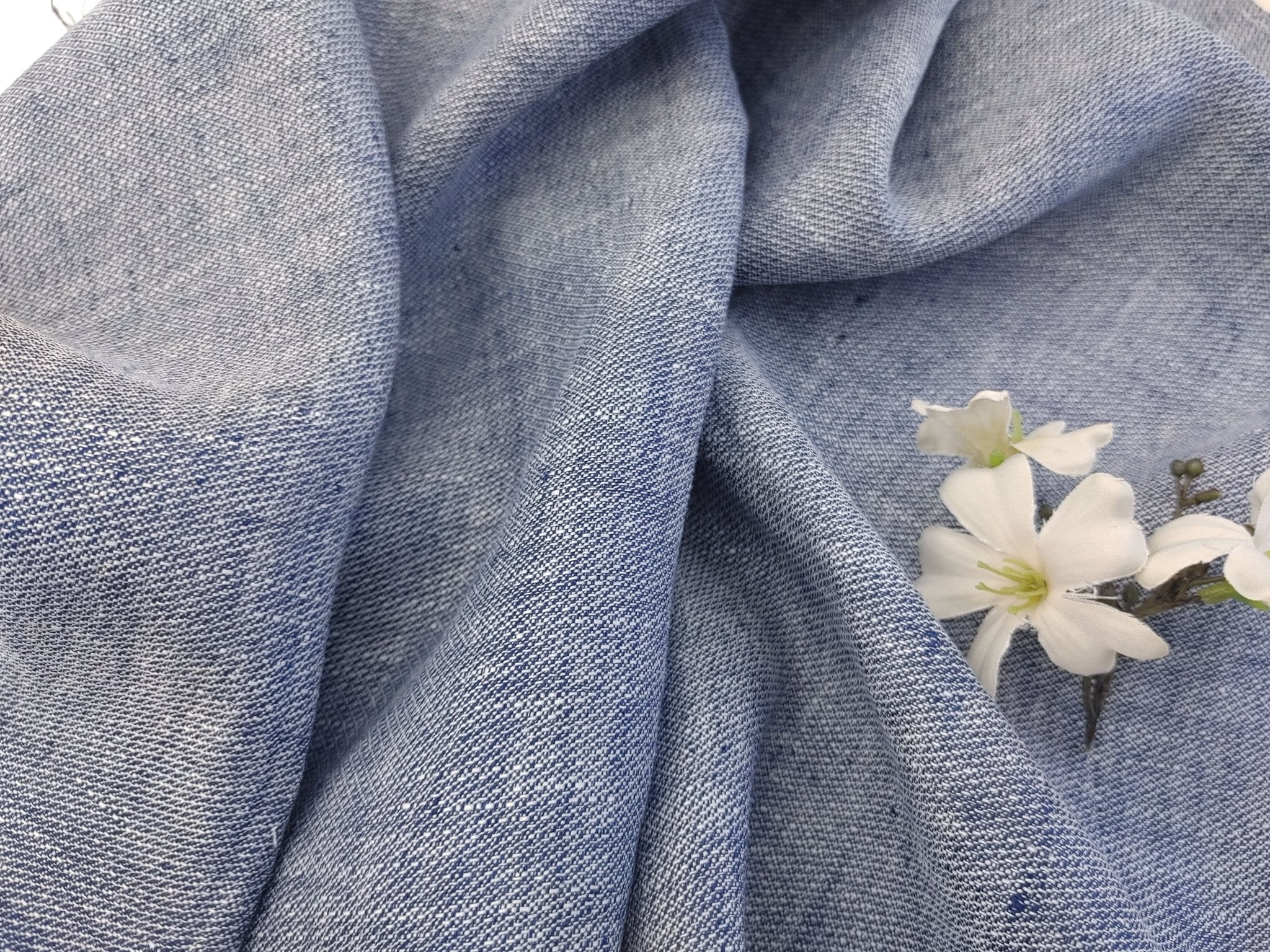 Two-Tone Blue Dobby Weave in 100% Linen Fabric 4688 - The Linen Lab - Blue