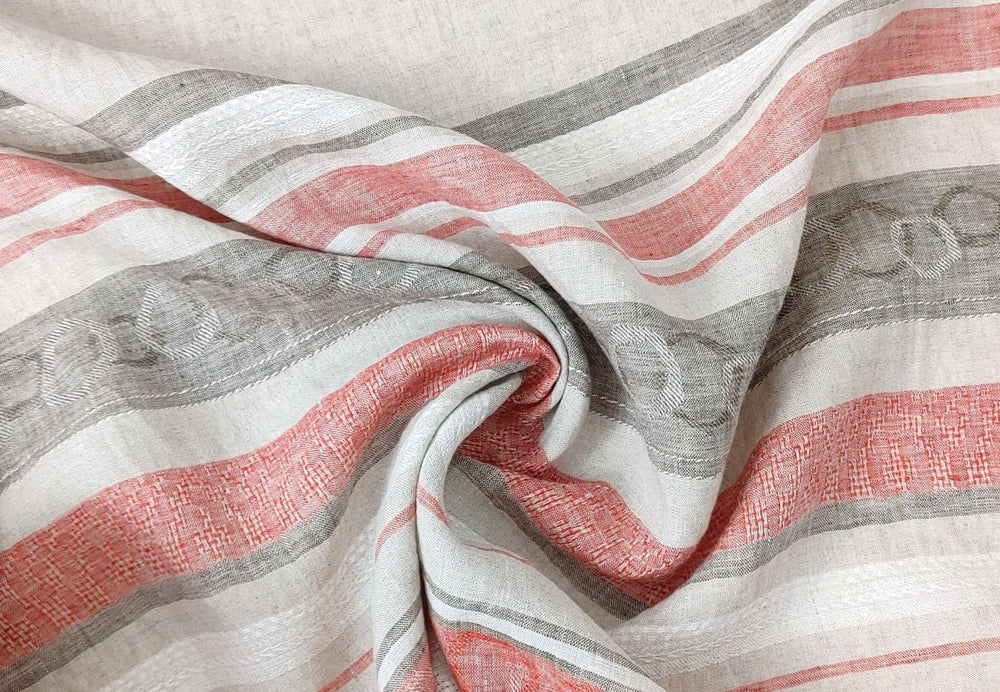 Unique Elegance: 100% Linen Multi Pattern Horizontal Stripe Jacquard Fabric 7136 - The Linen Lab - Red