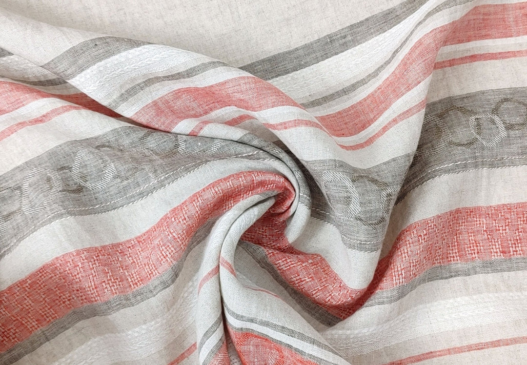 Unique Elegance: 100% Linen Multi Pattern Horizontal Stripe Jacquard Fabric 7136 - The Linen Lab - Red