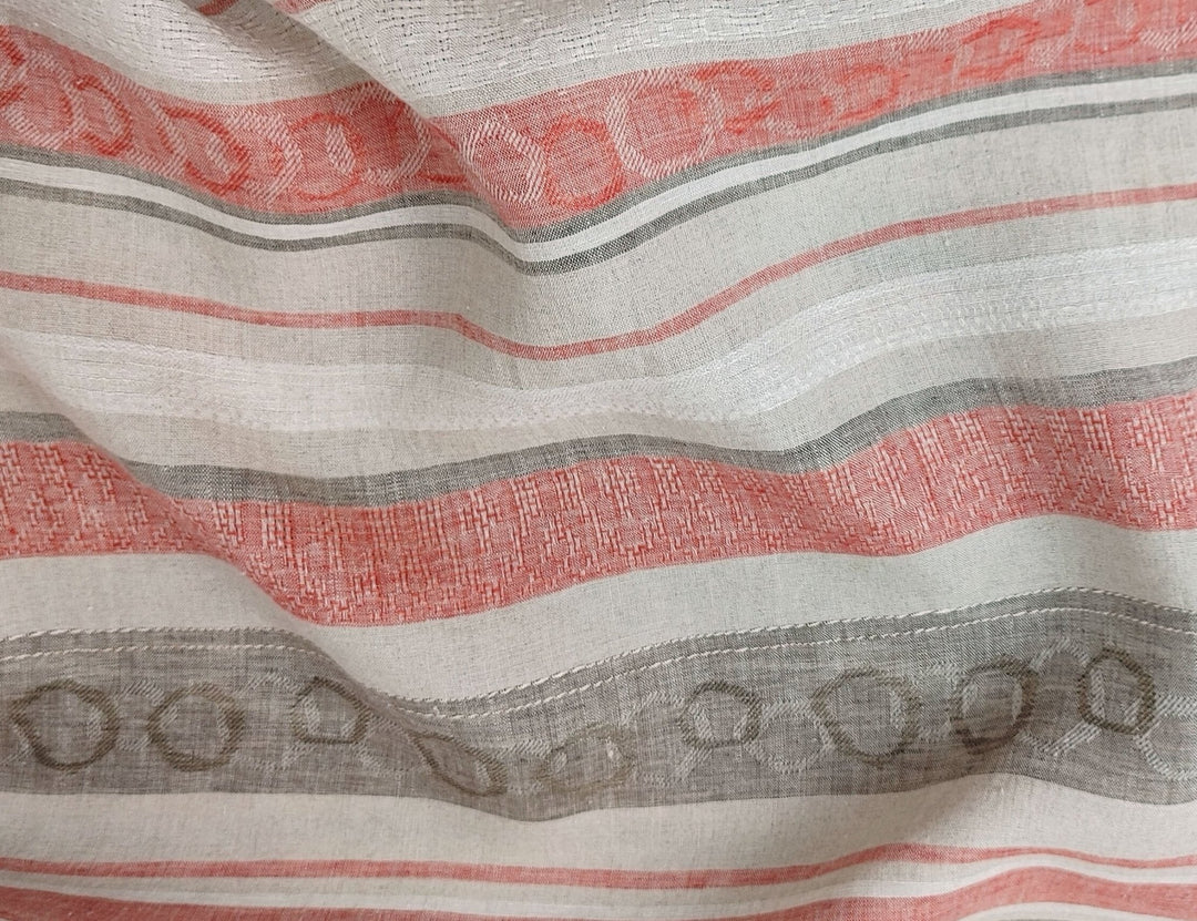 Unique Elegance: 100% Linen Multi Pattern Horizontal Stripe Jacquard Fabric 7136 - The Linen Lab - Red
