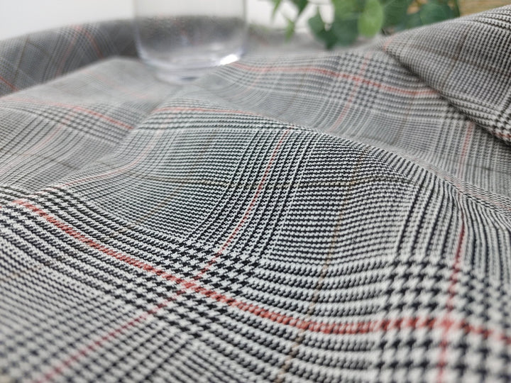 Urban Plaid Flex: Linen Rayon Polyester PU Stretch Twill Fabric 6233 6234 - The Linen Lab - Blue