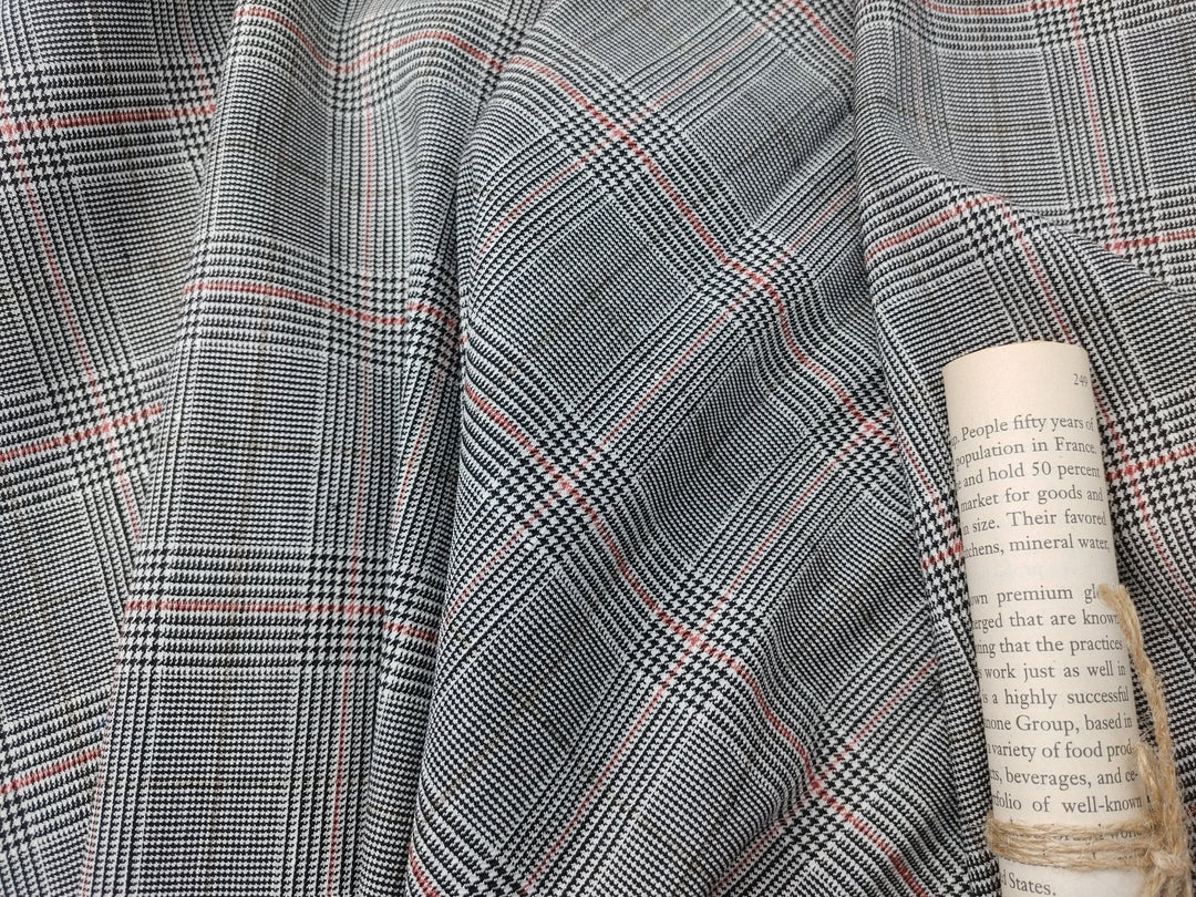 Urban Plaid Flex: Linen Rayon Polyester PU Stretch Twill Fabric 6233 6234 - The Linen Lab - Blue