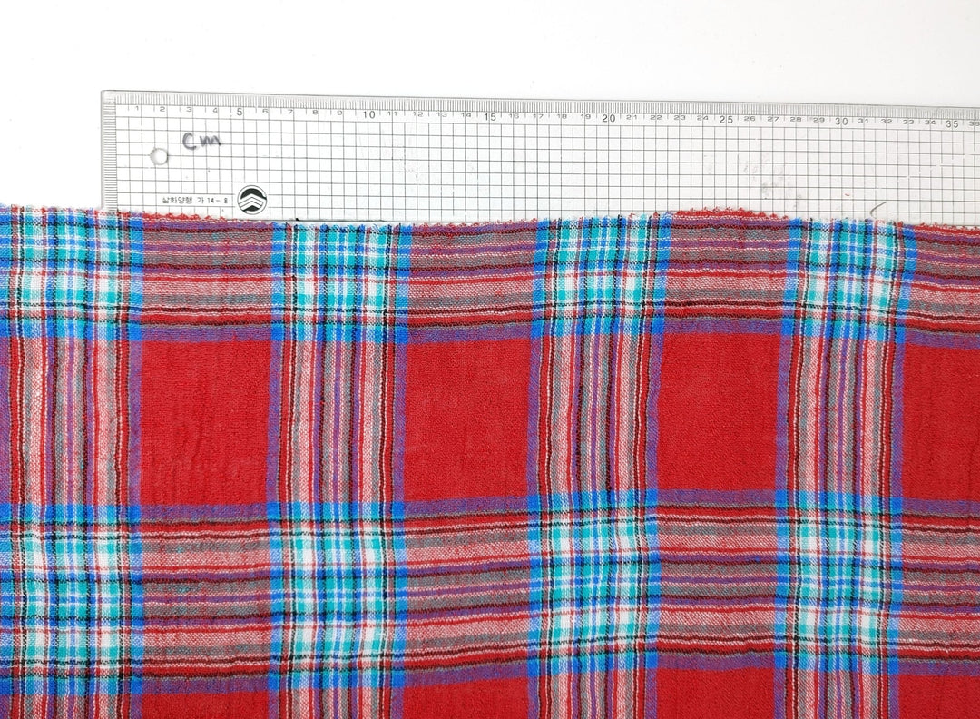 Vibrant Wrinkle-Textured Plaid: Linen Polyester Blend for Effortless Style 7580 - The Linen Lab - Red