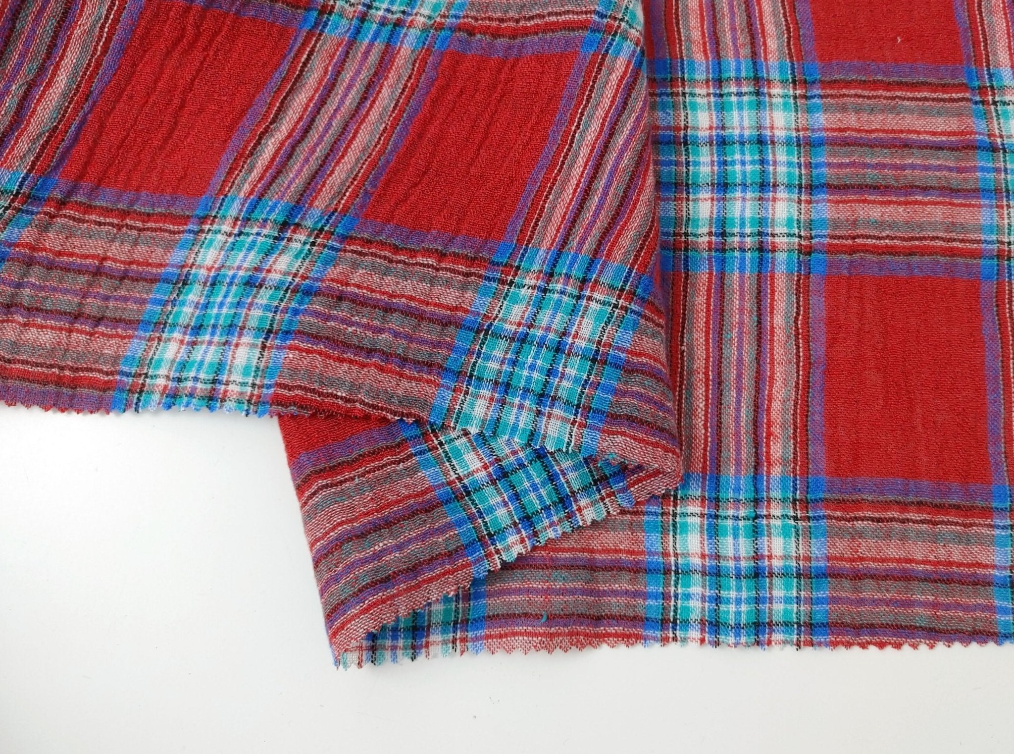 Vibrant Wrinkle-Textured Plaid: Linen Polyester Blend for Effortless Style 7580 - The Linen Lab - Red