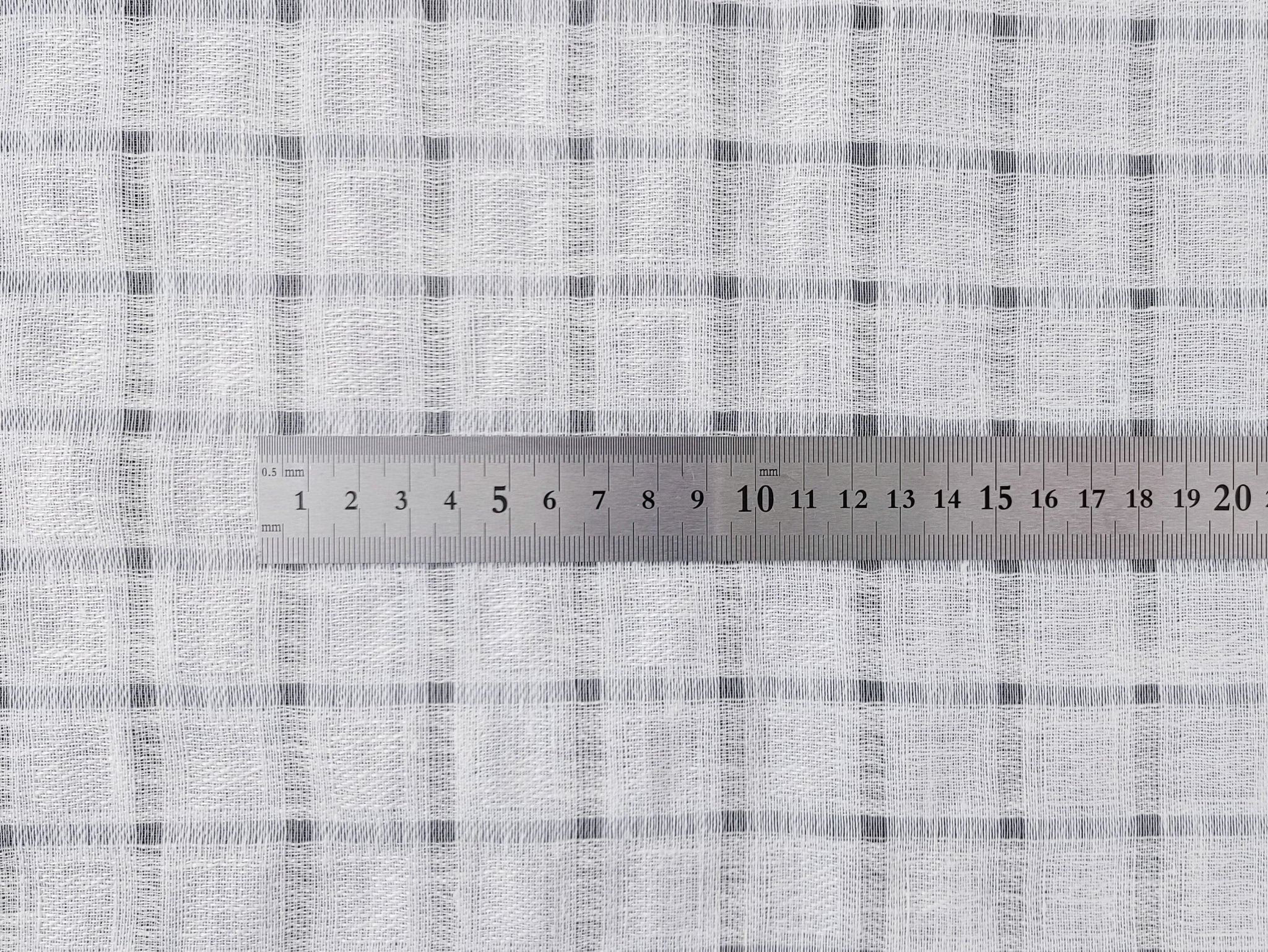 White Linen Blend Sheer Fabric with Checkered Weave 2427 - The Linen Lab - White