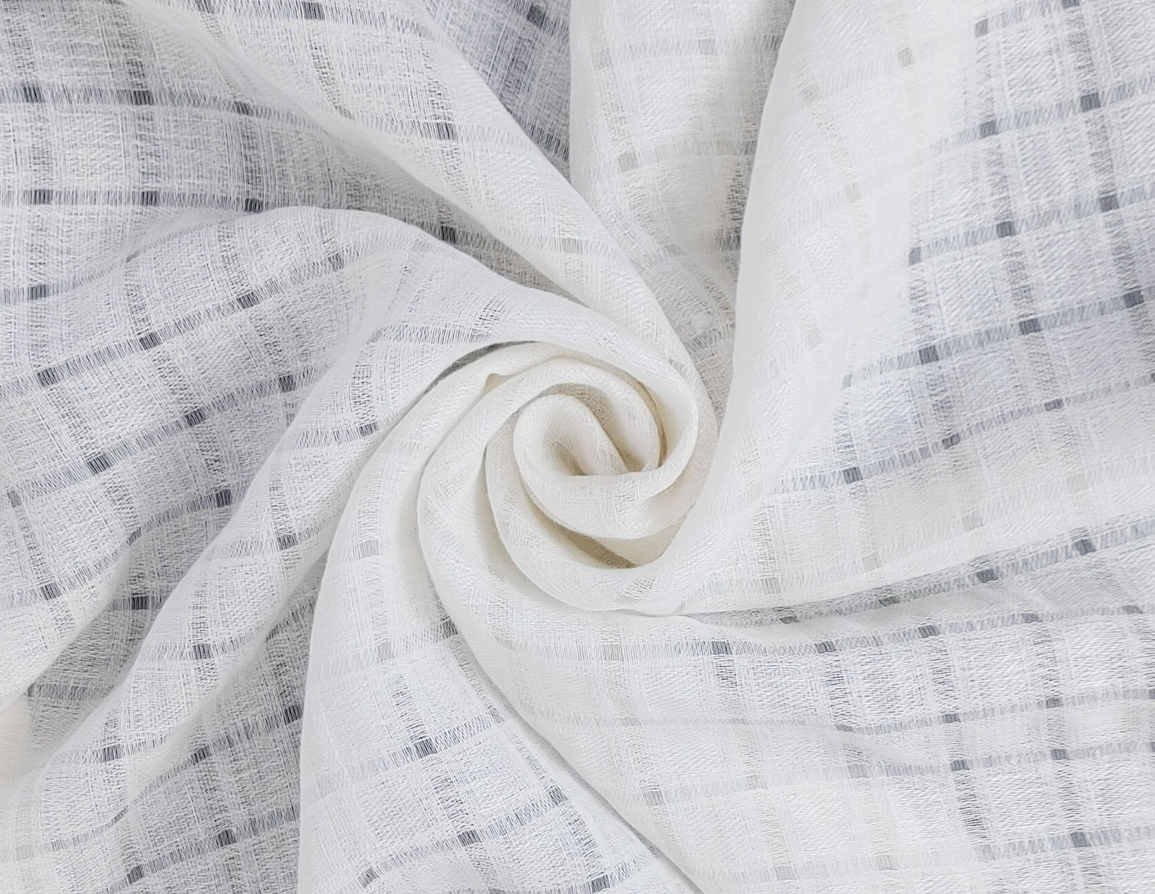 White Linen Blend Sheer Fabric with Checkered Weave 2427 - The Linen Lab - White