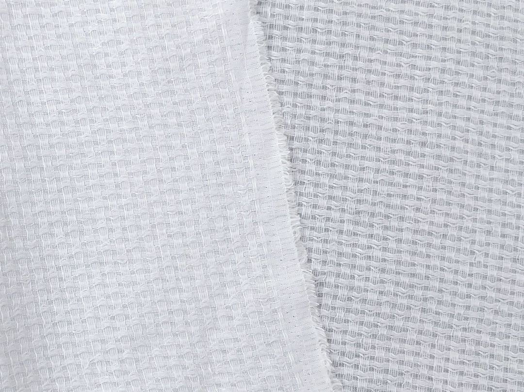 White Linen Cotton Dobby with Uneven Weave and Check Pattern 4899 - The Linen Lab - White
