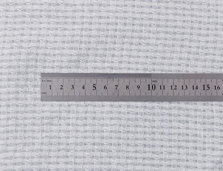 White Linen Cotton Dobby with Uneven Weave and Check Pattern 4899 - The Linen Lab - White