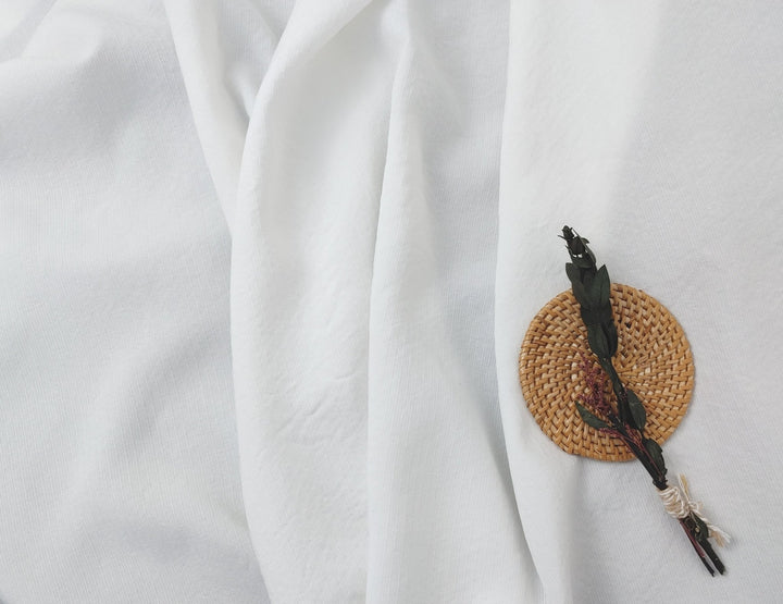 White Linen-Rayon Fabric with Delicate Stripes and Subtle Wrinkle Effect 7648 - The Linen Lab - White