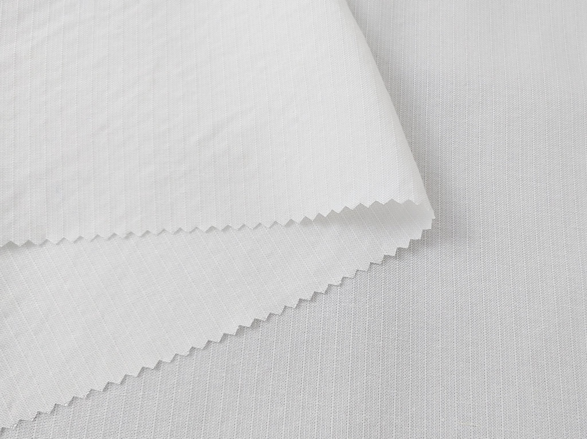 White Linen-Rayon Fabric with Delicate Stripes and Subtle Wrinkle Effect 7648 - The Linen Lab - White