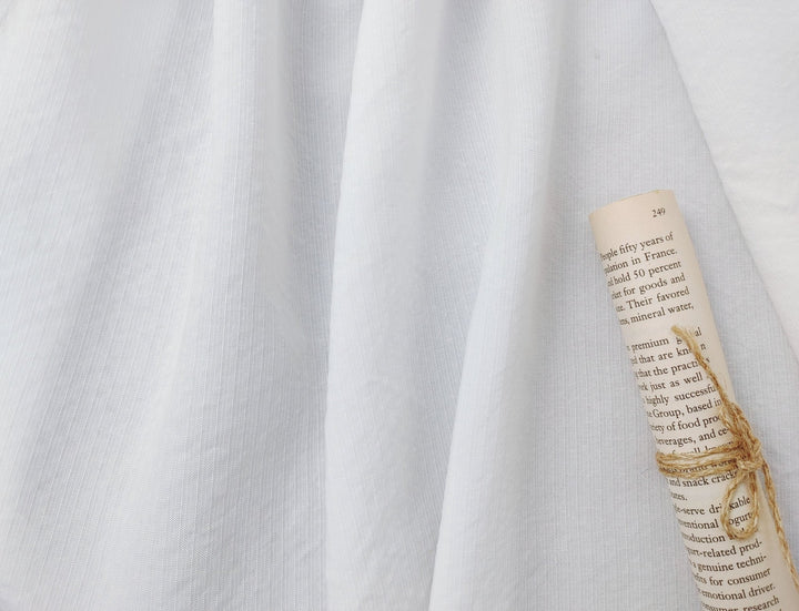 White Linen-Rayon Fabric with Delicate Stripes and Subtle Wrinkle Effect 7648 - The Linen Lab - White