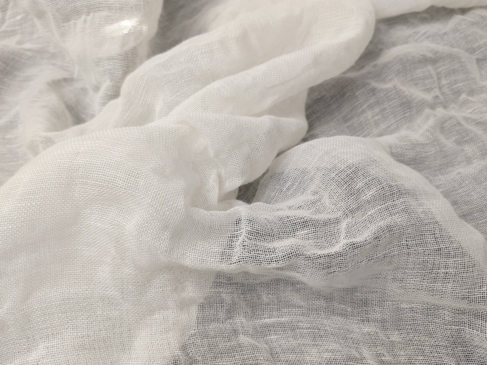 White Sheer Linen Rayon Ramie Mesh Fabric with Wrinkle Effect 2783 - The Linen Lab - White