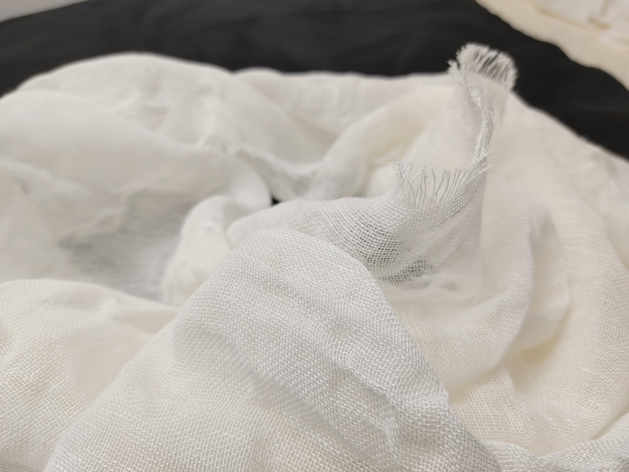 White Sheer Linen Rayon Ramie Mesh Fabric with Wrinkle Effect 2783 - The Linen Lab - White
