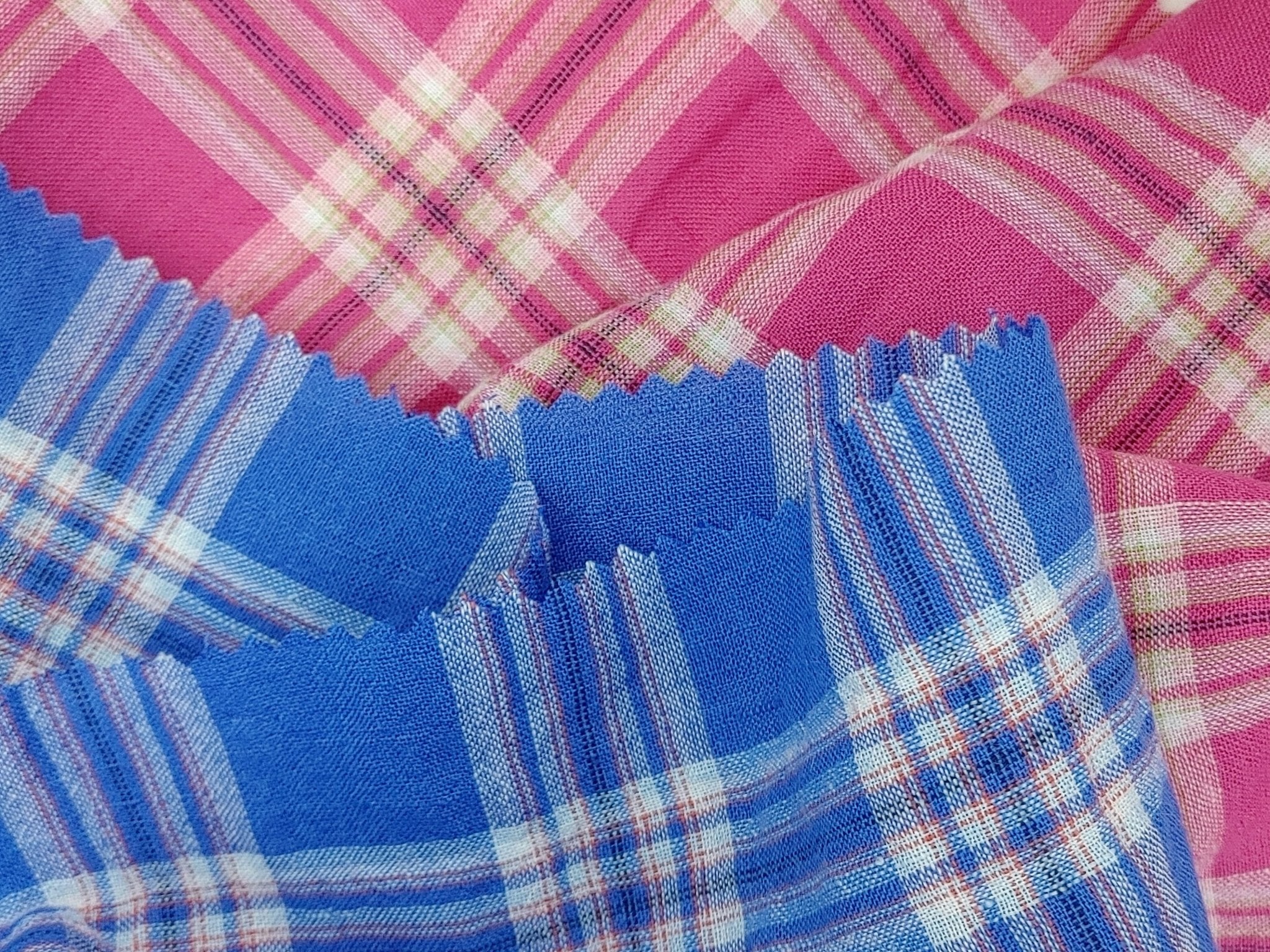 Wrinkled Plaid Fabric: Linen Cotton PU in Pink and Blue Dual Colorway 7269 7270 - The Linen Lab - Pink