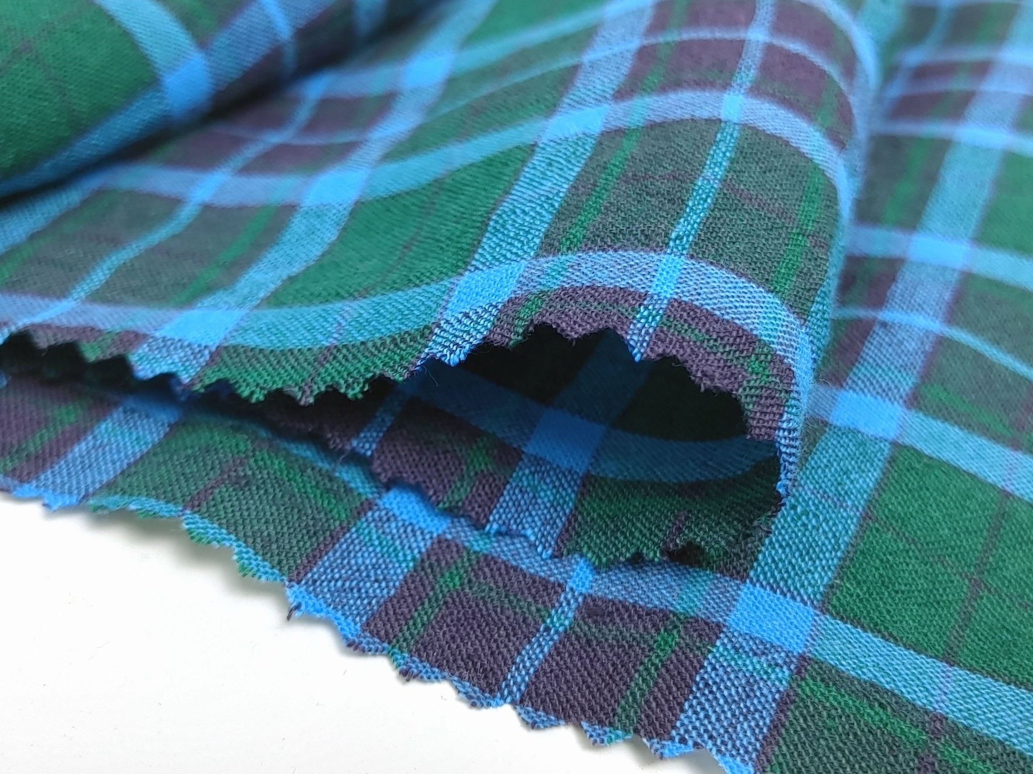 Wrinkled Tartan Fabric: Linen Cotton PU in Green, Wrinkled Effect 7360 - The Linen Lab - Green